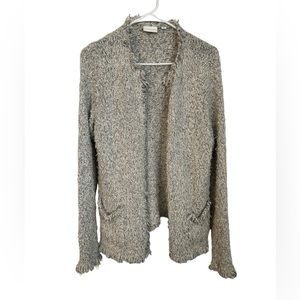 Anthropologie Ett:twa Gray Open Front Fringe Detail Knit Cardigan | Women’s M